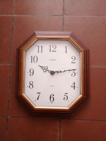 Ancienne horloge murale en bois octogonale - Vintage