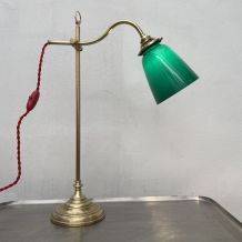 ANCIENNE LAMPE VINTAGE MONTE &amp; BAISSE EN LAITON ET OPALINE
