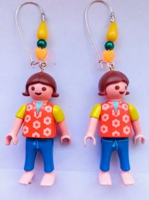 Boucles d'oreilles Playmobil/argenté/orange/jaune/bleu