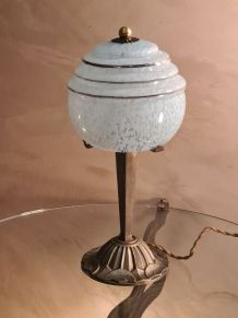 Lampe  laiton 1930 art deco globe bleu moulé clichy . 33x15.