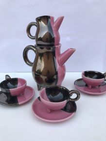 service à café/thé signé luc de Vallauris années 50  rose