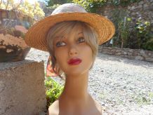 CHAPEAU CAPELINE VINTAGE PAILLE ITALIENNE T 57 CM TBE 