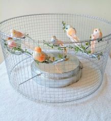 Lampe volière argentée et rose, cage d'oiseaux