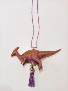 Collier dinosaure violet, Parasaurolophus, fille, garçon