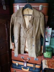 Veste cuir vert kaki très claire 