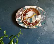 Horloge vintage pendule murale silencieuse ovale "Végétal"