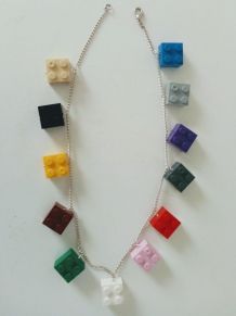 Collier Lego, briques Lego multicolores, chaîne argentée