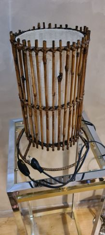 lampe osier ,rotin, bambou,dans le gout de louis sognot 1950