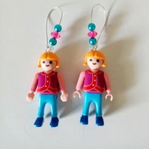 Boucles d'oreilles Playmobil/argentées, bleues, rouges
