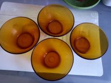 Lot de 4 bols en verre Duralex orange/ambré vintage