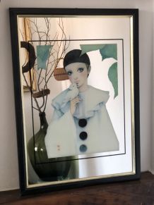 Grand miroir mural Pierrot vintage