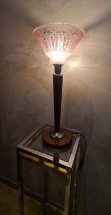 grande lampe art déco  abat jour rose 1930  avec motif opaqu