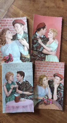 20 cartes postales vintage 60' authentiques couple militaire