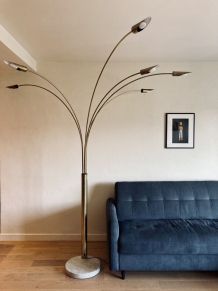 Lampadaire arc 6 bras laiton et marbre vintage années 70