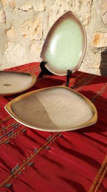 Lot 3 Assiettes Triangulaires Céramique D'art Jasba Keramik