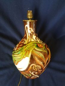 Lampe céramique artisanale Hélène Coré, décor aux oiseaux. 