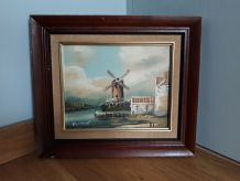Tableau paysage moulin eau, huile sur toile signée Pascal