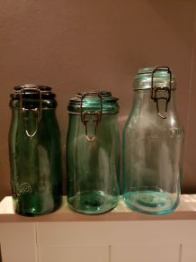lot de 3 bocaux vintage en verre vert 