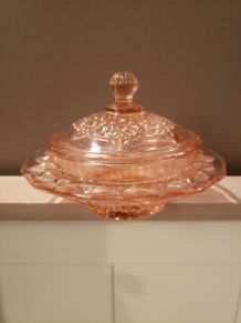 Sucrier / bonbonnière en verre rose Vintage