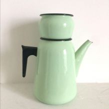 Cafetière en tôle émaillée Aubecq 1960 vintage