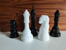 lot de 5 pièces d'échec noir et blanc en céramique 1 roi, 1 