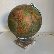 Globe vintage 1960 terrestre verre Perrina marbre - 29 cm