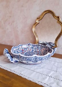 Coupe en faïence de Gien, France - forme melonnière à anses 