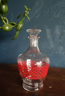 Carafe à liqueur en verre vintage motifs rouges