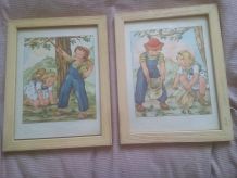 Ensemble de 2 illustrations vintage enfants