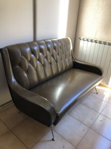 Salon vintage Monza 1960 skaï (canapé + paire de fauteuils)