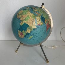 Globe vintage 1969 terrestre tripode verre Taride - 33 cm