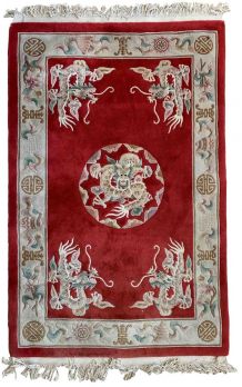 Tapis vintage Chinois Art Deco fait main, 1B897