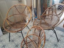 Fauteuils coques rotin vintage 