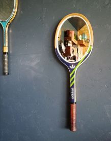Miroir mural ovale bois raquette tennis "Adi-das bleu vert"