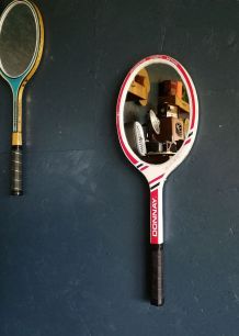 Miroir mural ovale bois raquette tennis vintage Donnay rouge