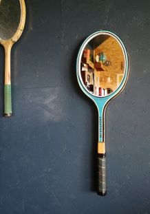 Miroir mural ovale bois raquette tennis vintage "Princess"