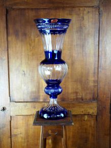 Vase cristal bleu cobalt taillé - Cristallerie de Lorraine