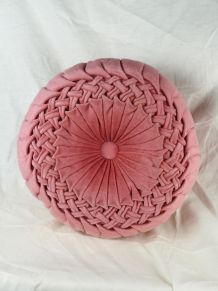Grand coussin rond en velour rose - années 60 - art populair