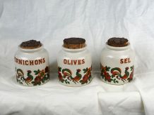  Trio pots à cornichon, sel et olives, - Berry Limoges 60s