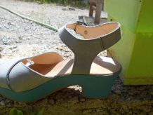 SANDALES CARLA VALDONE VINTAGE T 36 BLEU TBE