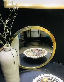 Miroir rond laiton doré Maroc 32 cm