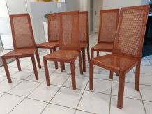 Suite de 6 chaises cannage design italien vintage années 70