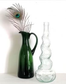 Duo de carafes en verre Empoli vintage