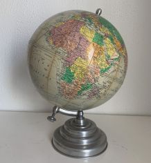 Globe vintage 1950 terrestre Girard Barrère crème - 36 cm