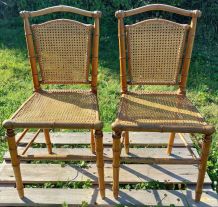 Duo de chaises en bois tourné style bambou