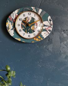 Horloge vintage pendule murale silencieuse ovale "Vert blanc