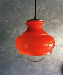 Lampe suspension vintage années 70 métal opaline "Orange"