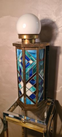 lampe veritable  vitrail , art deco ecadrement laiton  60x30