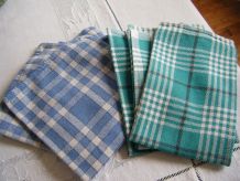 Serviettes de table Vintage 60-70 carreaux bleues et vertes 