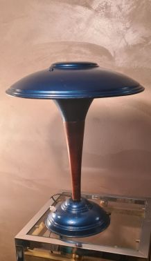 lampe champignon  bleu metal  1940 a 55  tres belle h39x29 p